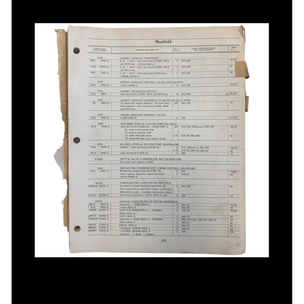 Vtg 1960 Ford Chassis and Body Parts Catalog Manual 1950s Models 1957‎ 1958 1959